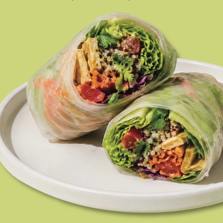 Quinoa soy wrap halved on a plate